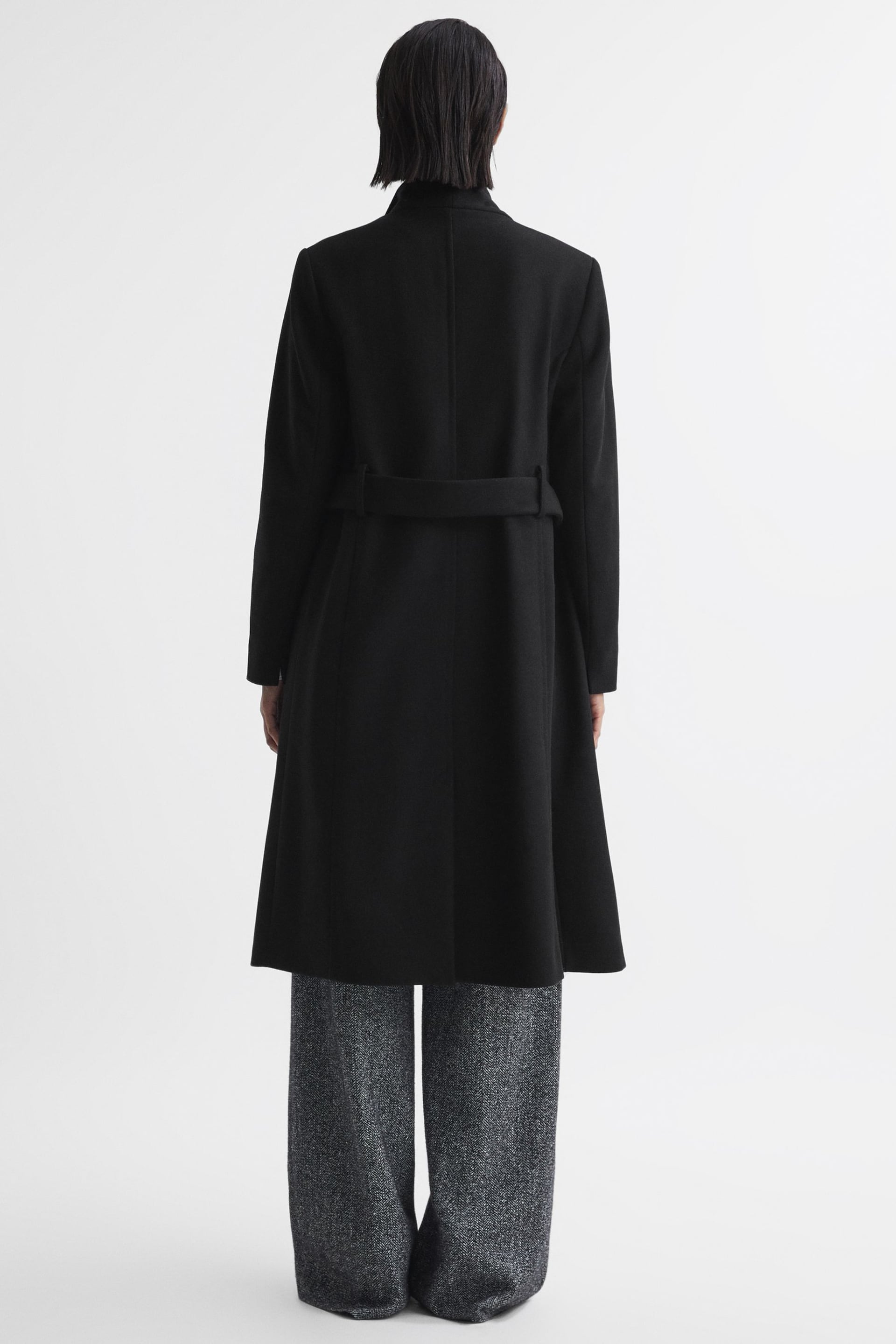 Reiss Black Freja Tailored Wool Blend Longline Coat - Image 6 of 6