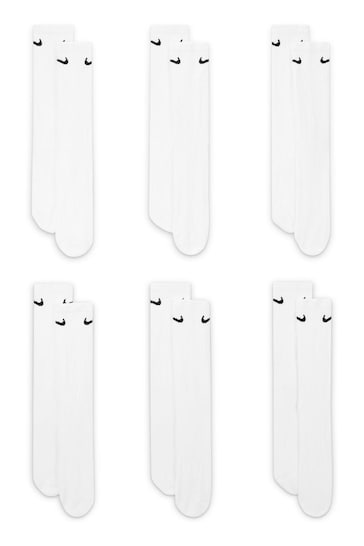 Nike White Everyday Cushioned 6 Pack Socks