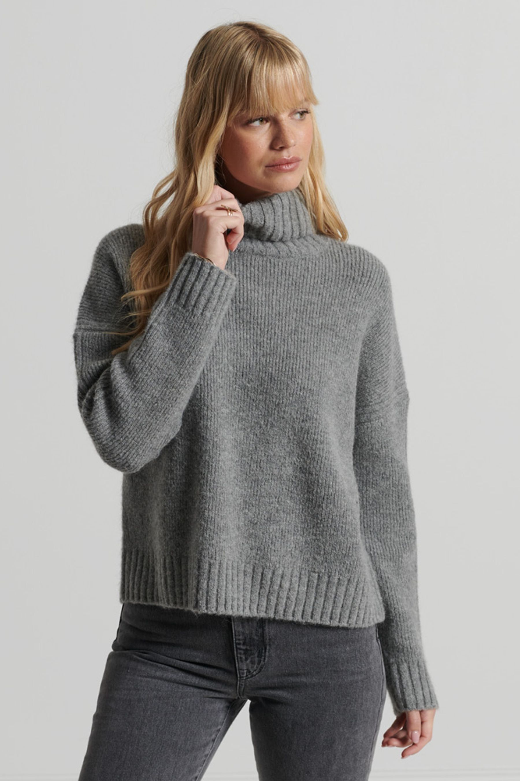 Grey chunky roll neck jumper store
