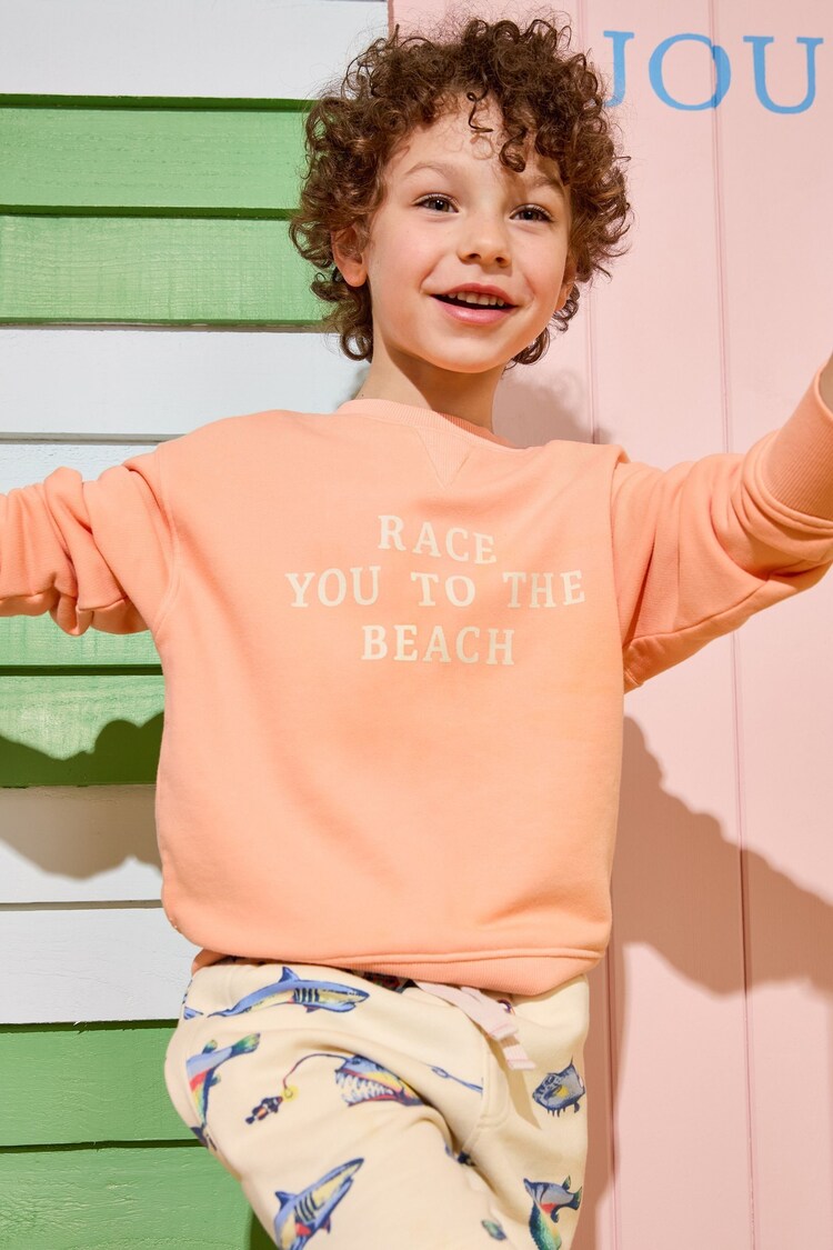 Joules Sundaze Orange Crew Neck Slogan Sweatshirt - Image 1 of 8