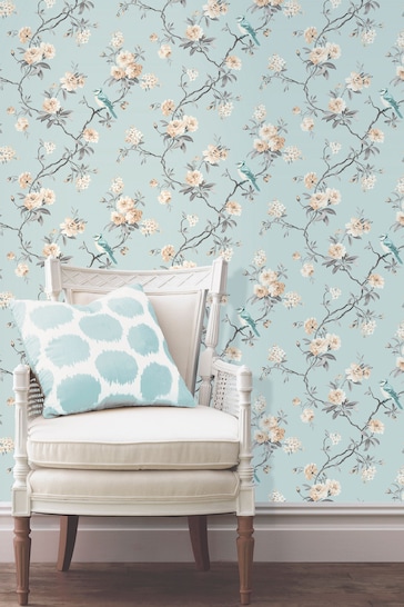 Fine Décor Blue Chinoiserie Floral Wallpaper
