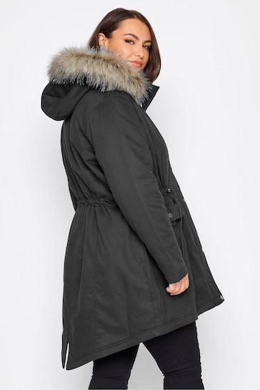 Yours Curve Black Maternity Faux Fur Trim Parka Coat