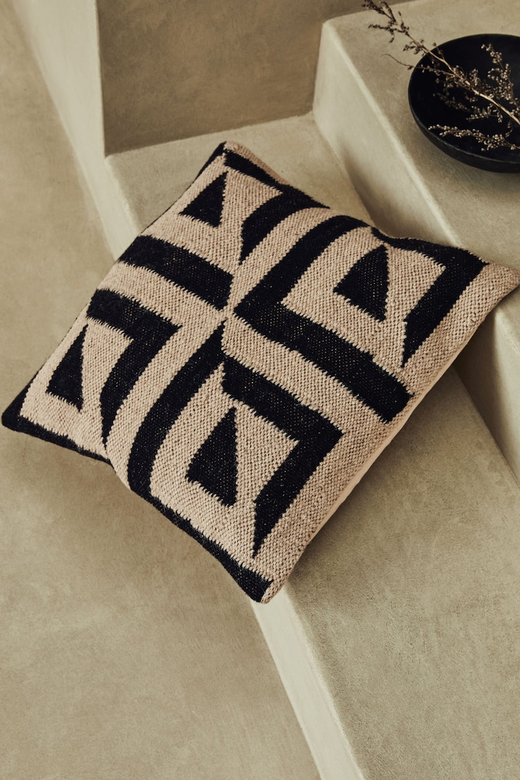 French Connection Black Sundial Woven Wool Cushion - Image 1 of 3