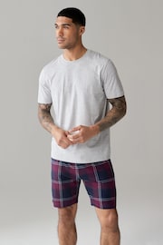 Grey/Plum Check Cotton Pyjamas Shorts Set - Image 1 of 8