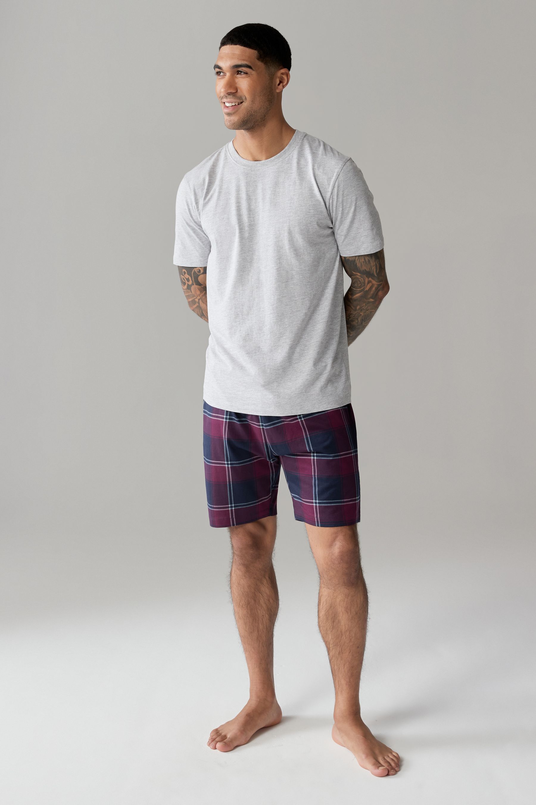 Buy Grey Plum Check 100 Cotton Pyjamas Shorts Set from the Next UK online shop