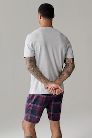 Grey/Plum Check Cotton Pyjamas Shorts Set - Image 3 of 8