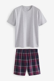 Grey/Plum Check Cotton Pyjamas Shorts Set - Image 5 of 8