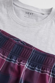 Grey/Plum Check Cotton Pyjamas Shorts Set - Image 8 of 8