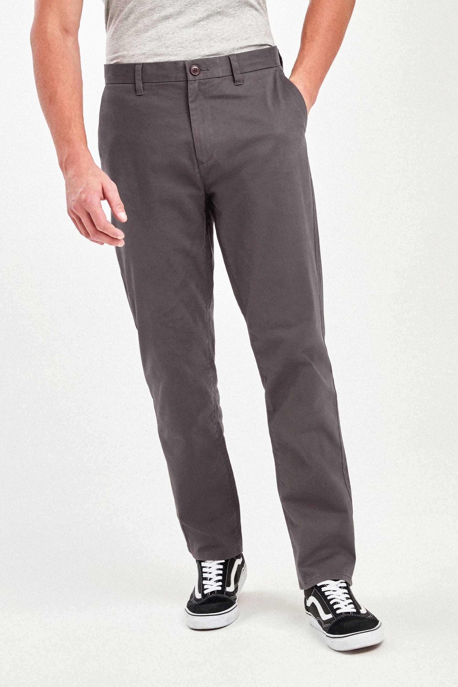 Dark Grey Relaxed Fit Stretch Chino Trousers - Image 1 of 3