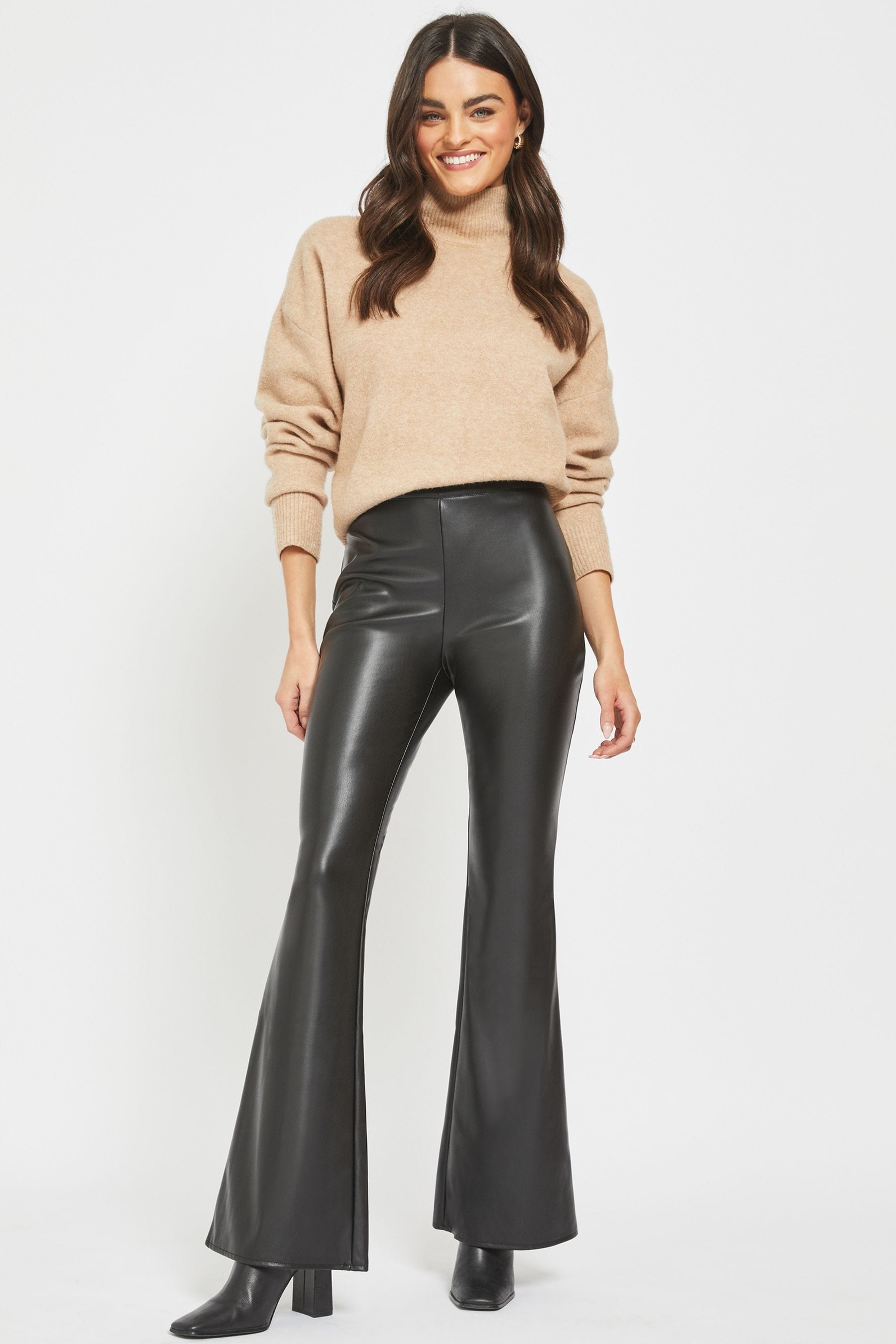 Faux leather flared trousers discount