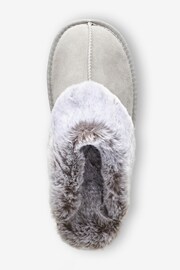 Pale Grey Suede Faux Fur Lined Mule Slippers - Image 4 of 5