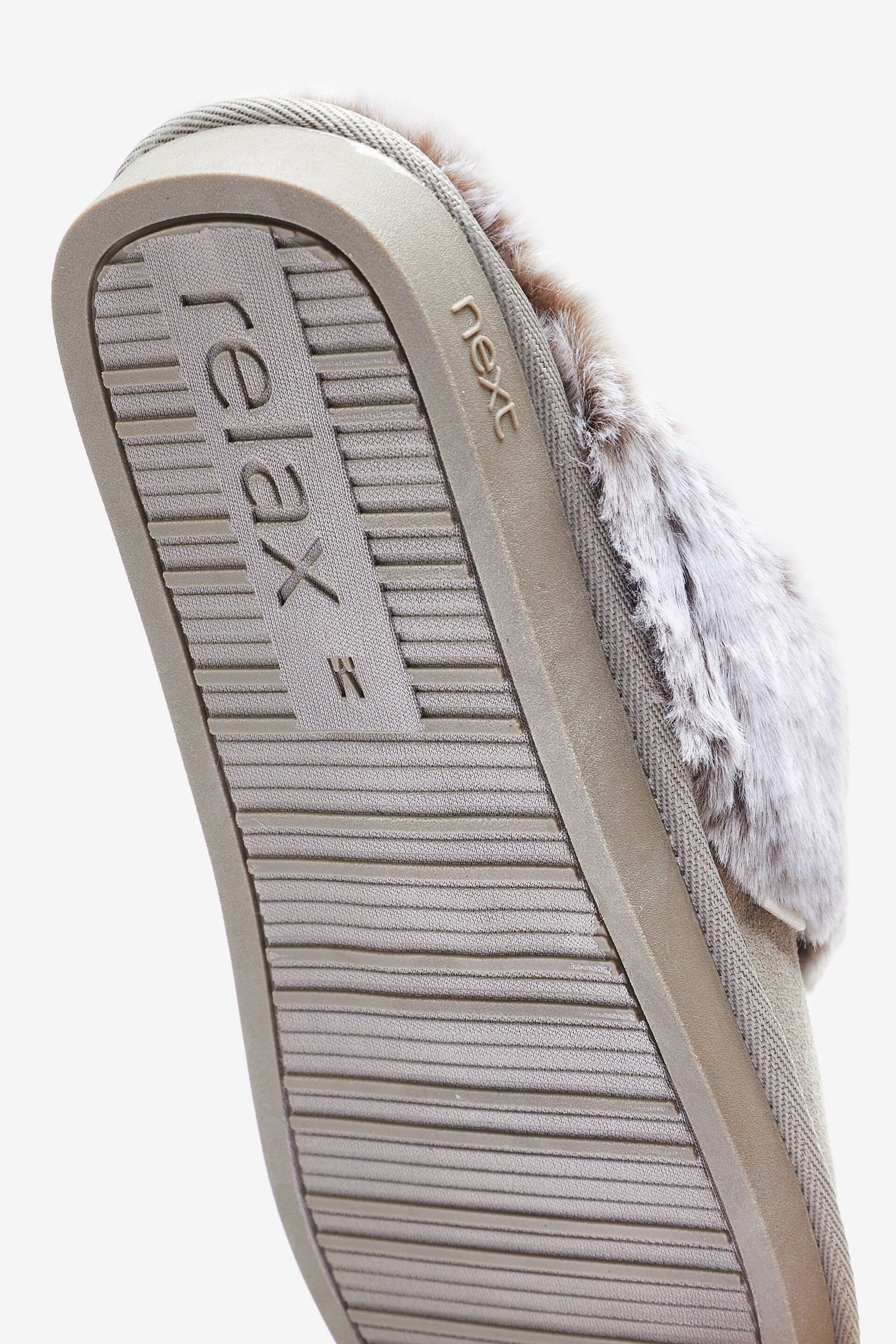 Pale Grey Suede Faux Fur Lined Mule Slippers - Image 5 of 5