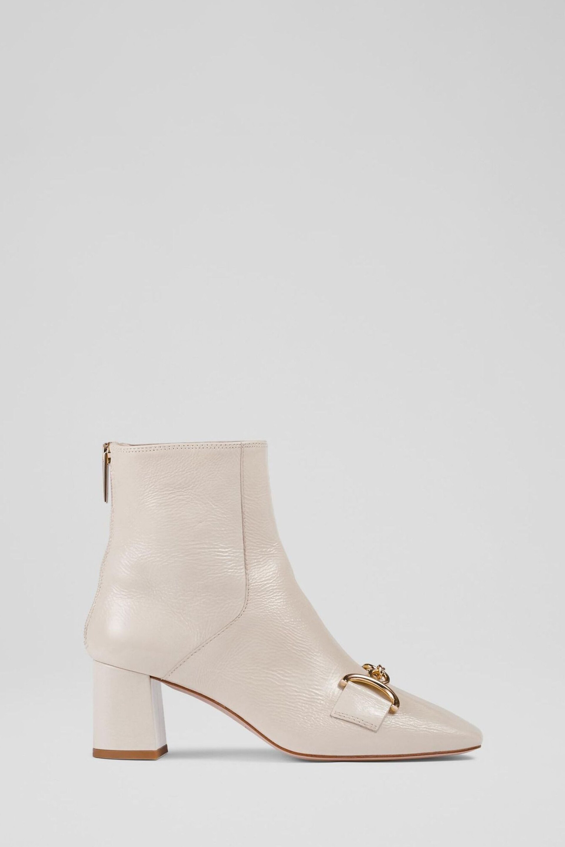 LK Bennett Nadina Ecru Crinkle Patent Ankle Boots - Image 1 of 4