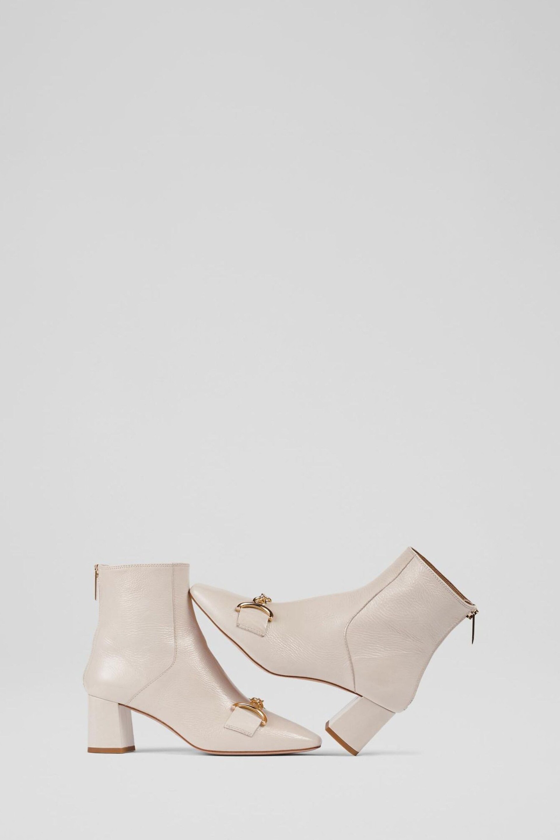 LK Bennett Nadina Ecru Crinkle Patent Ankle Boots - Image 2 of 4