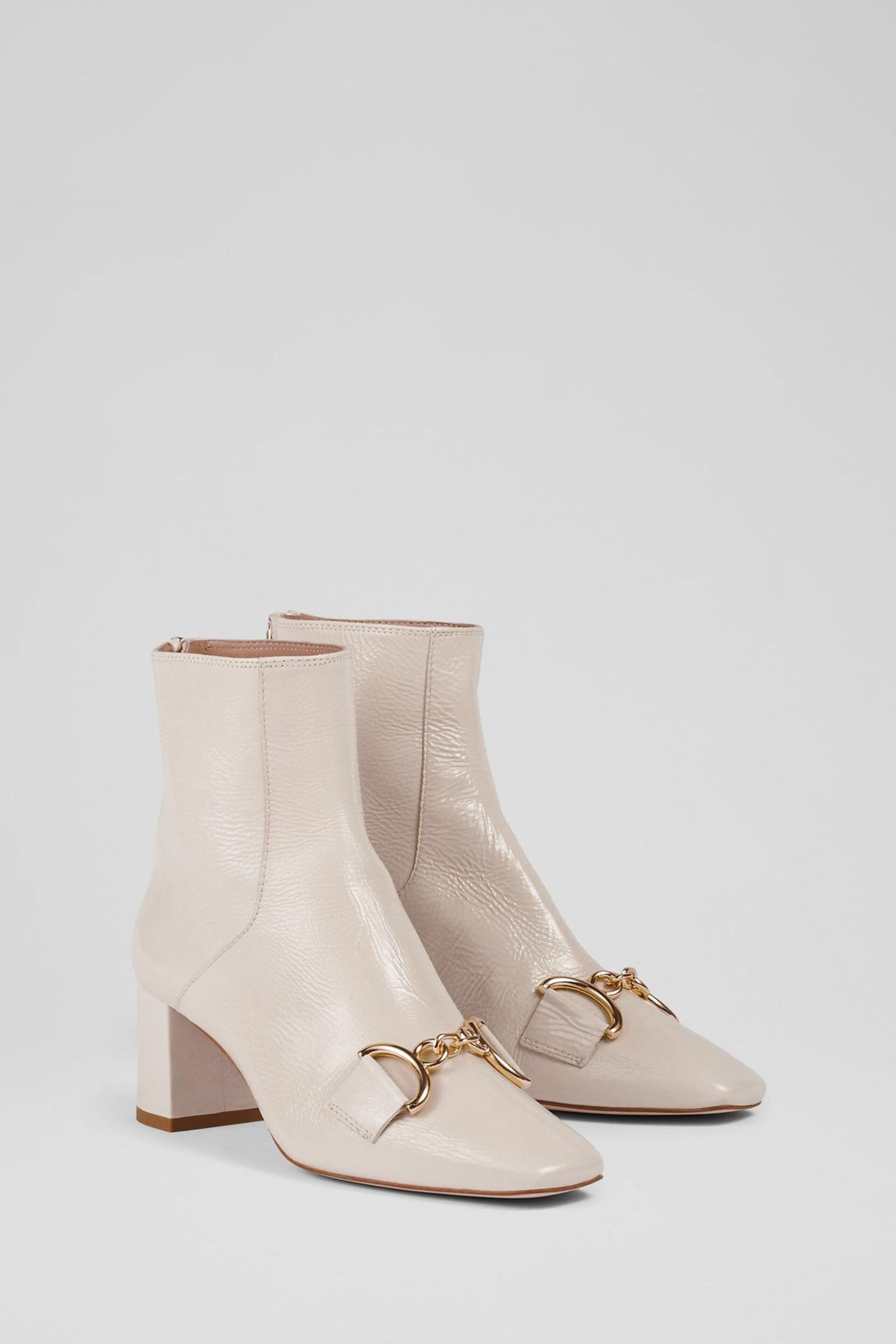 LK Bennett Nadina Ecru Crinkle Patent Ankle Boots - Image 3 of 4