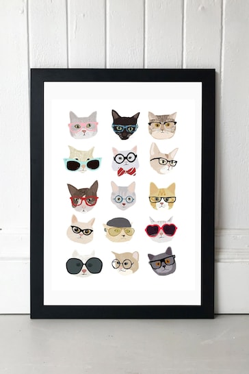 Black Cats in Glasses by Hanna Melin Framed Print