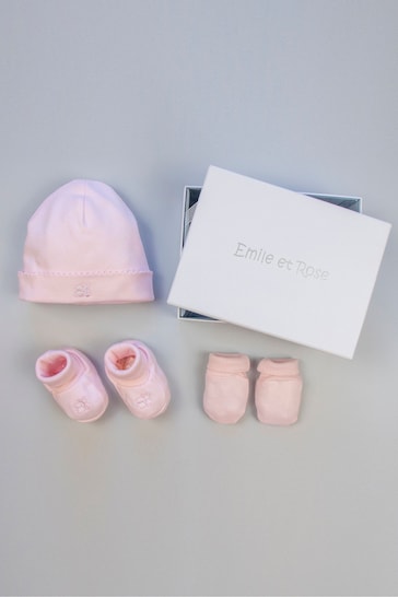 Emile et Rose Pink Hat, Booties And Mitts Gift Set