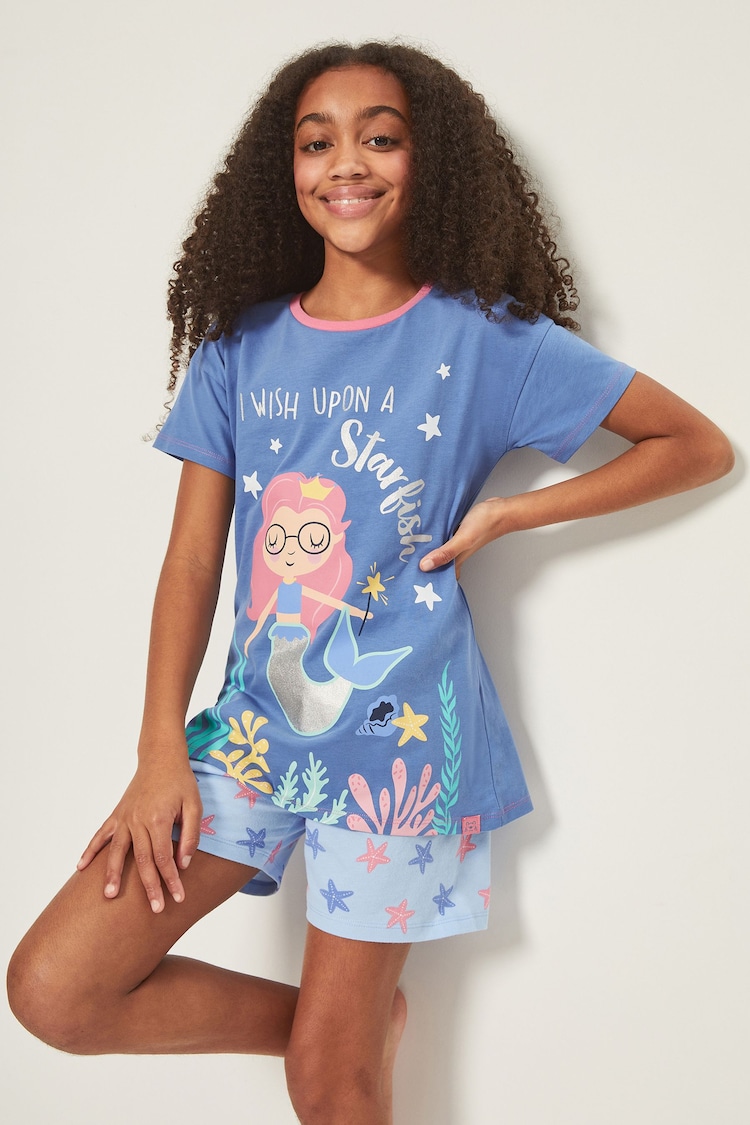 Harry Bear Blue Mermaid Wish Upon a Star 100% Cotton Pyjamas - Image 1 of 3