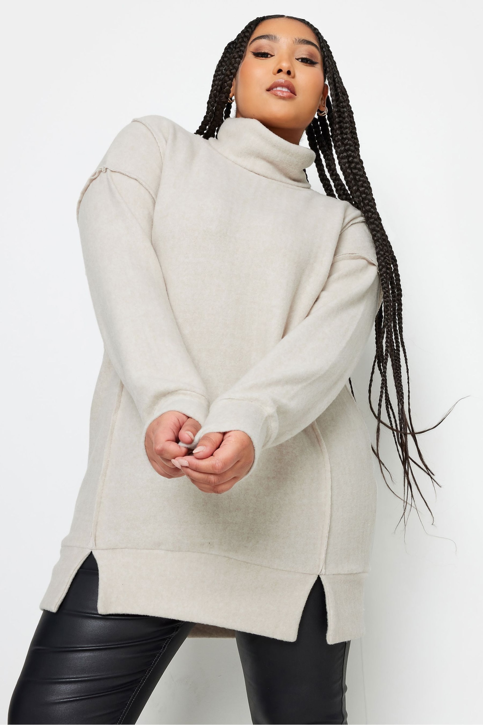 Yours Curve Natural Soft Touch Turtleneck Sweatshirt - Image 1 of 4