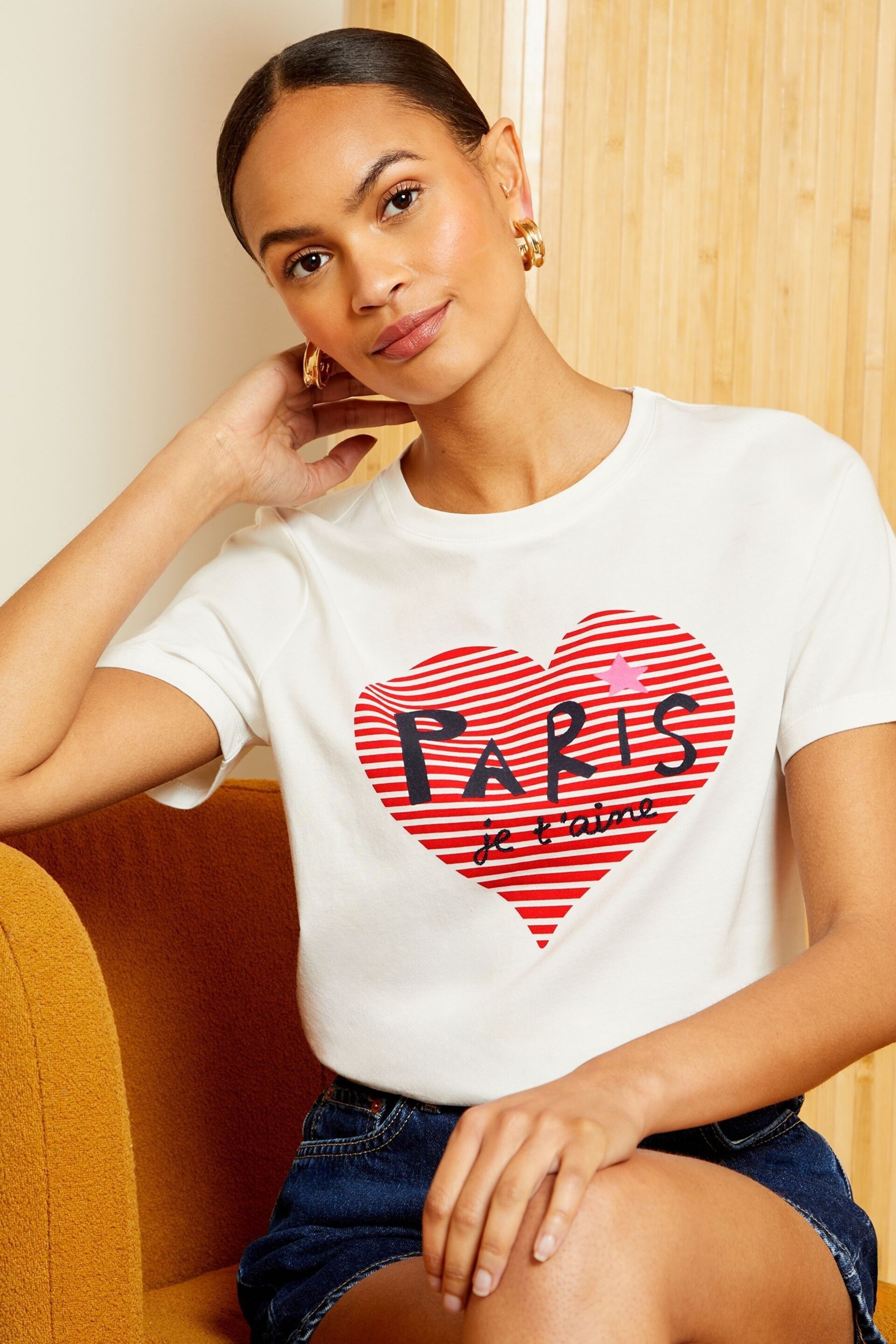 Love & Roses White Paris Slogan Crew Neck Jersey T-Shirt - Image 1 of 4