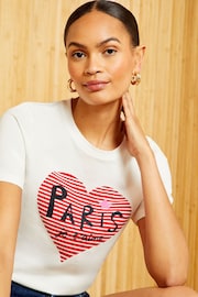 Love & Roses White Paris Slogan Crew Neck Jersey T-Shirt - Image 2 of 4