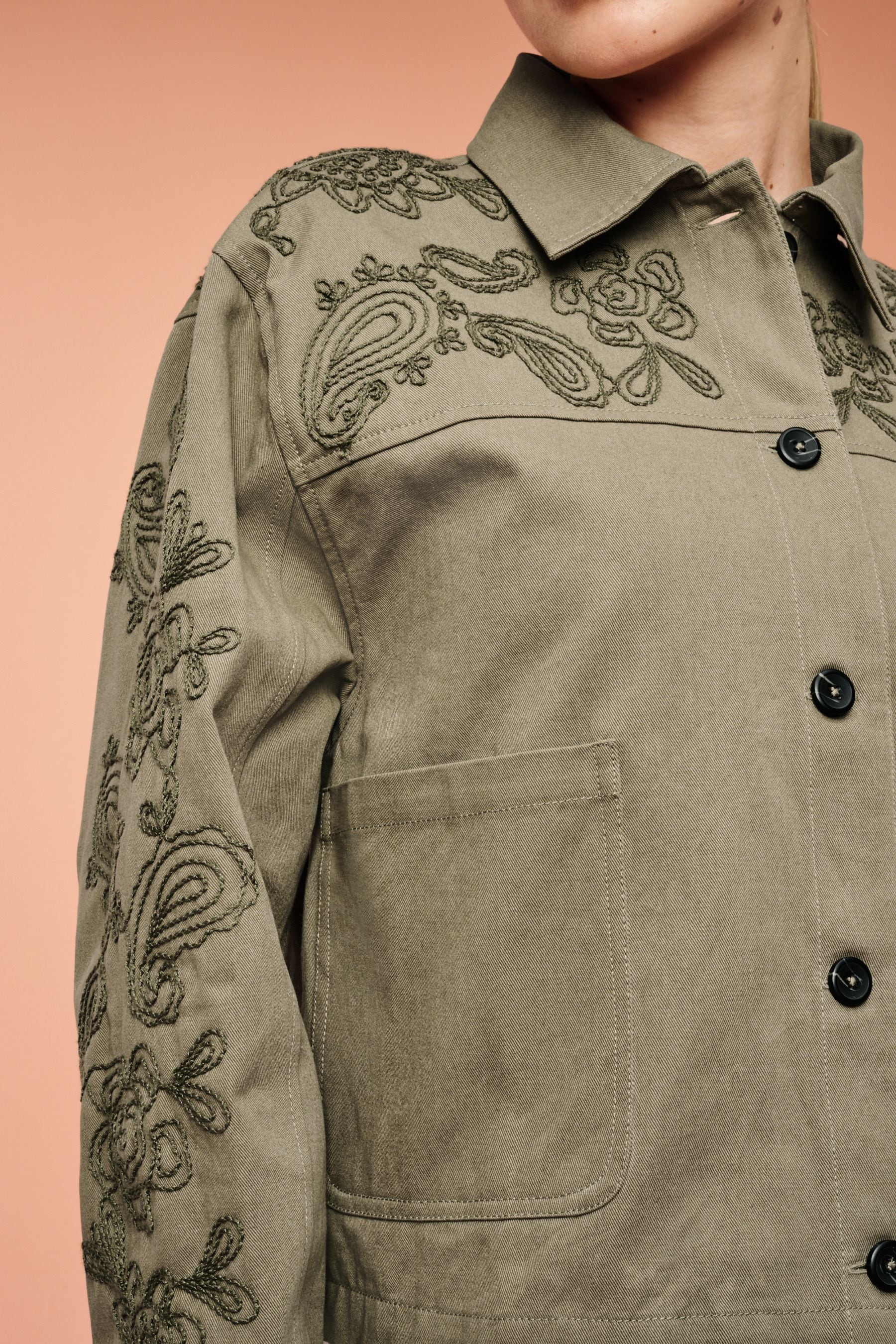 Buy Khaki Green Embroidered Cotton Jacket from Next Luxembourg