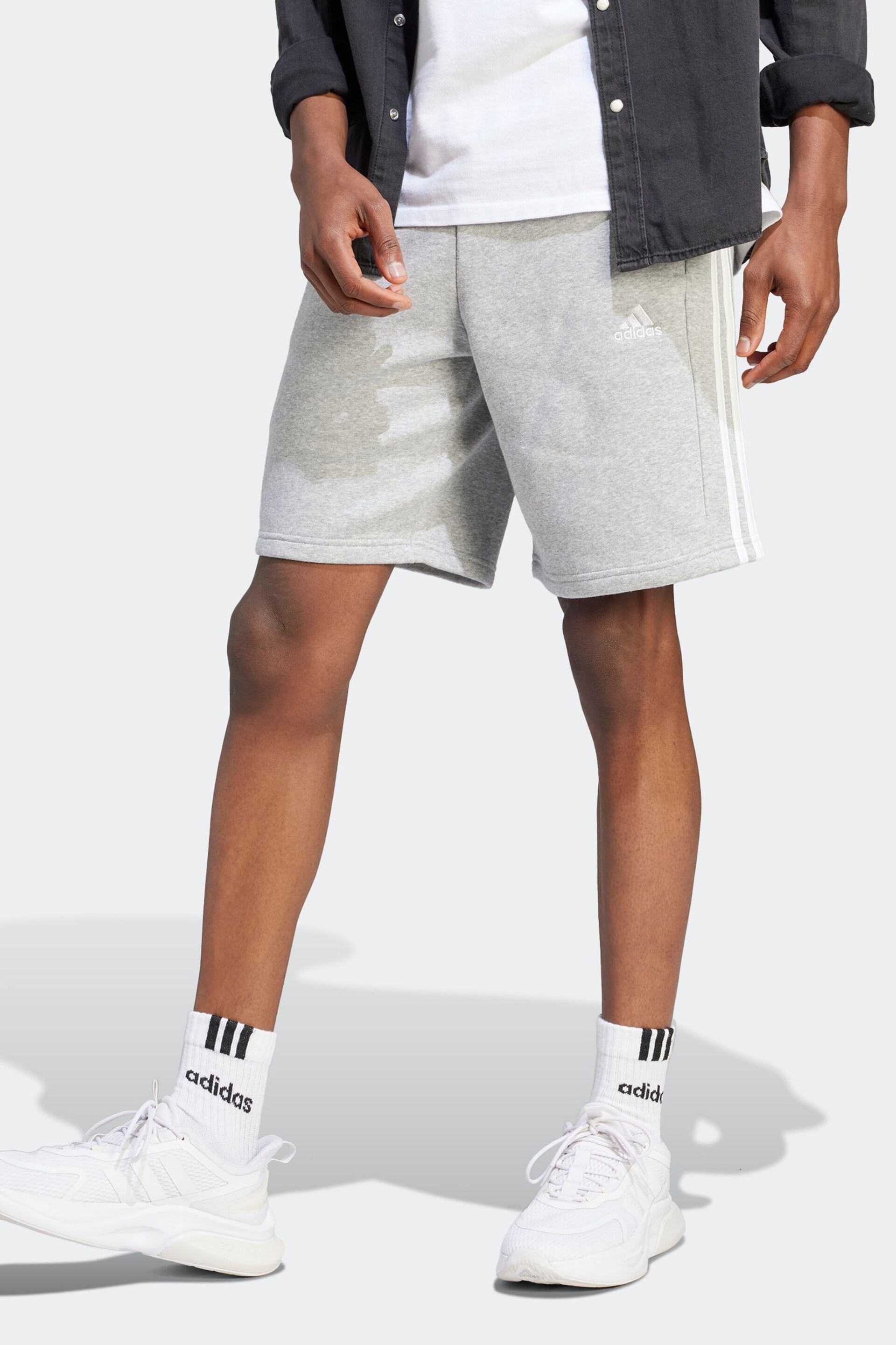 adidas Grey Sportswear Essentials Fleece 3 Stripes Shorts - Image 1 of 6