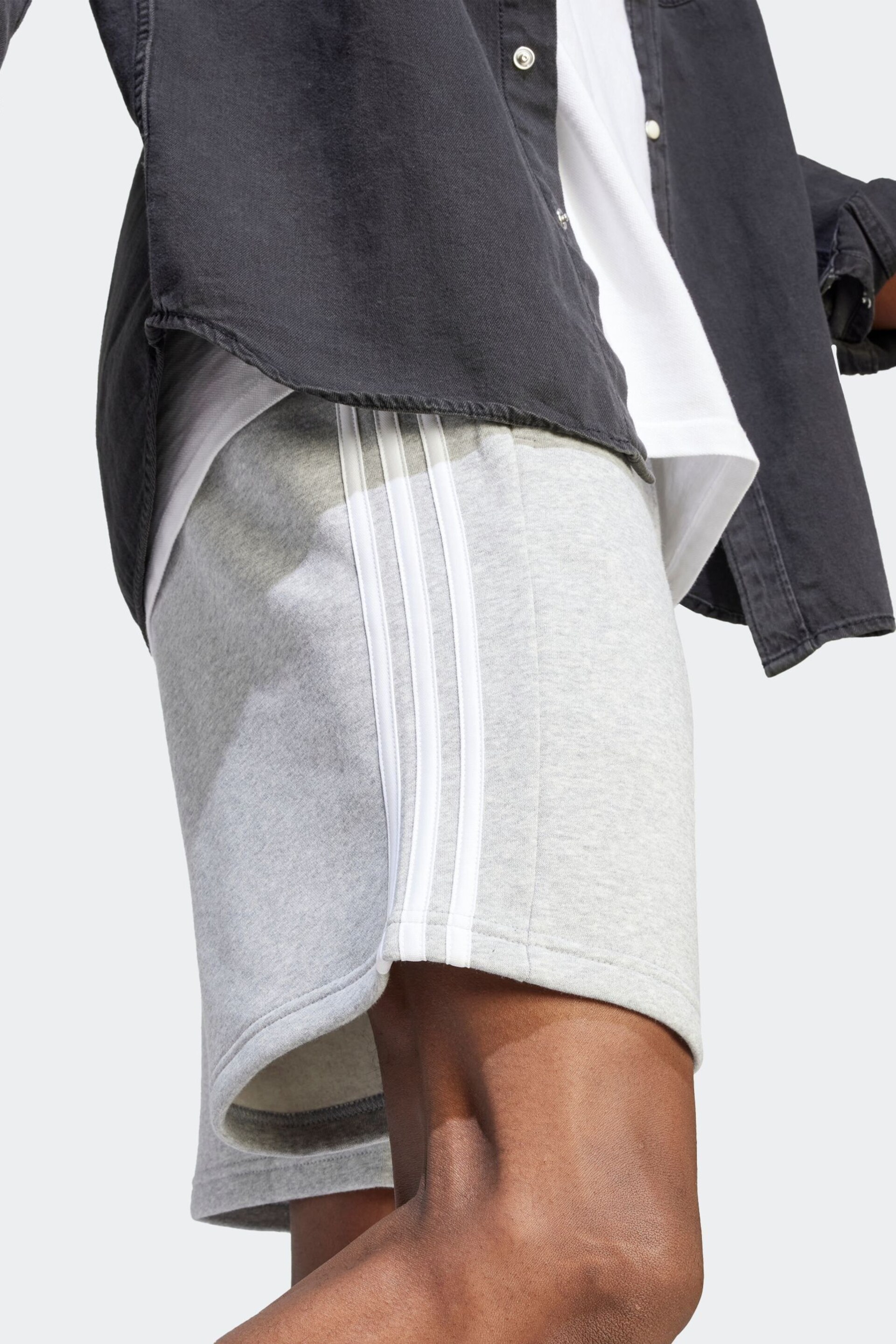 adidas Grey Sportswear Essentials Fleece 3 Stripes Shorts - Image 4 of 6