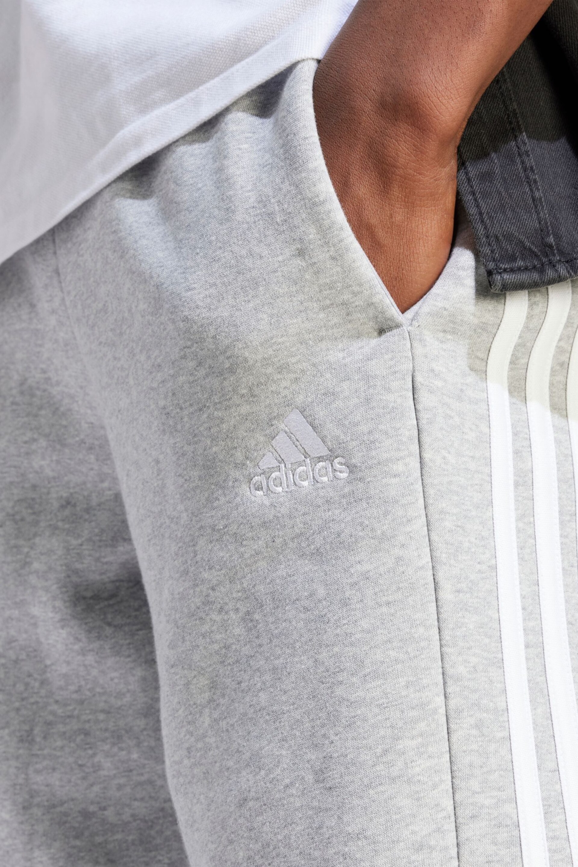 adidas Grey Sportswear Essentials Fleece 3 Stripes Shorts - Image 5 of 6