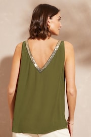 Love & Roses Khaki Green Sequin Trim V Neck Vest Top - Image 3 of 4