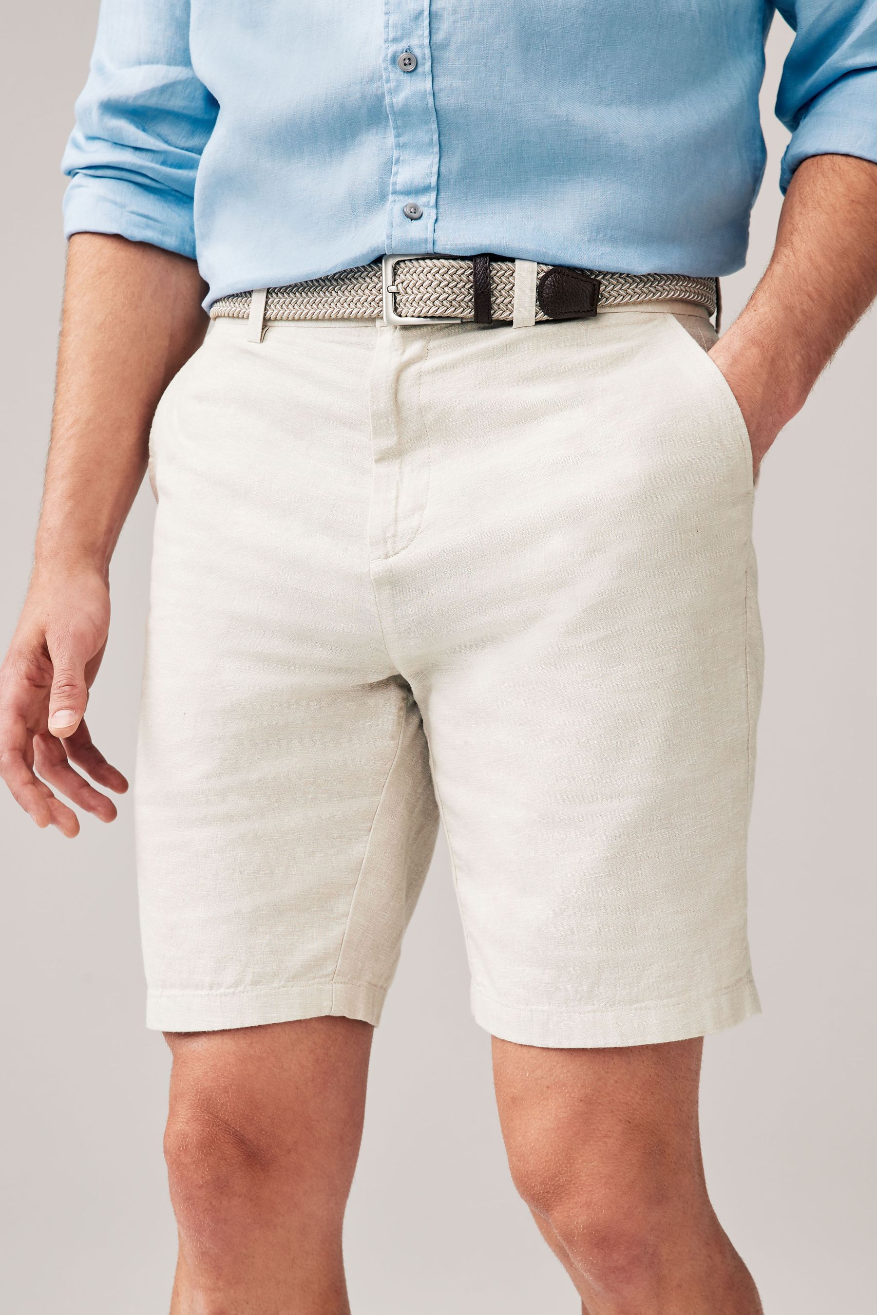 Buy Stone Linen Cotton Chino Shorts with Belt Included from Next India