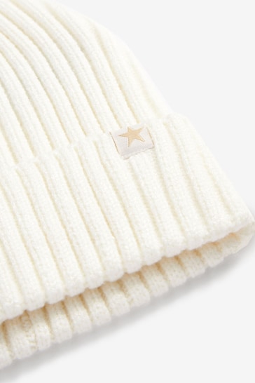 Ecru White Rib Beanie Hat (1-16yrs)
