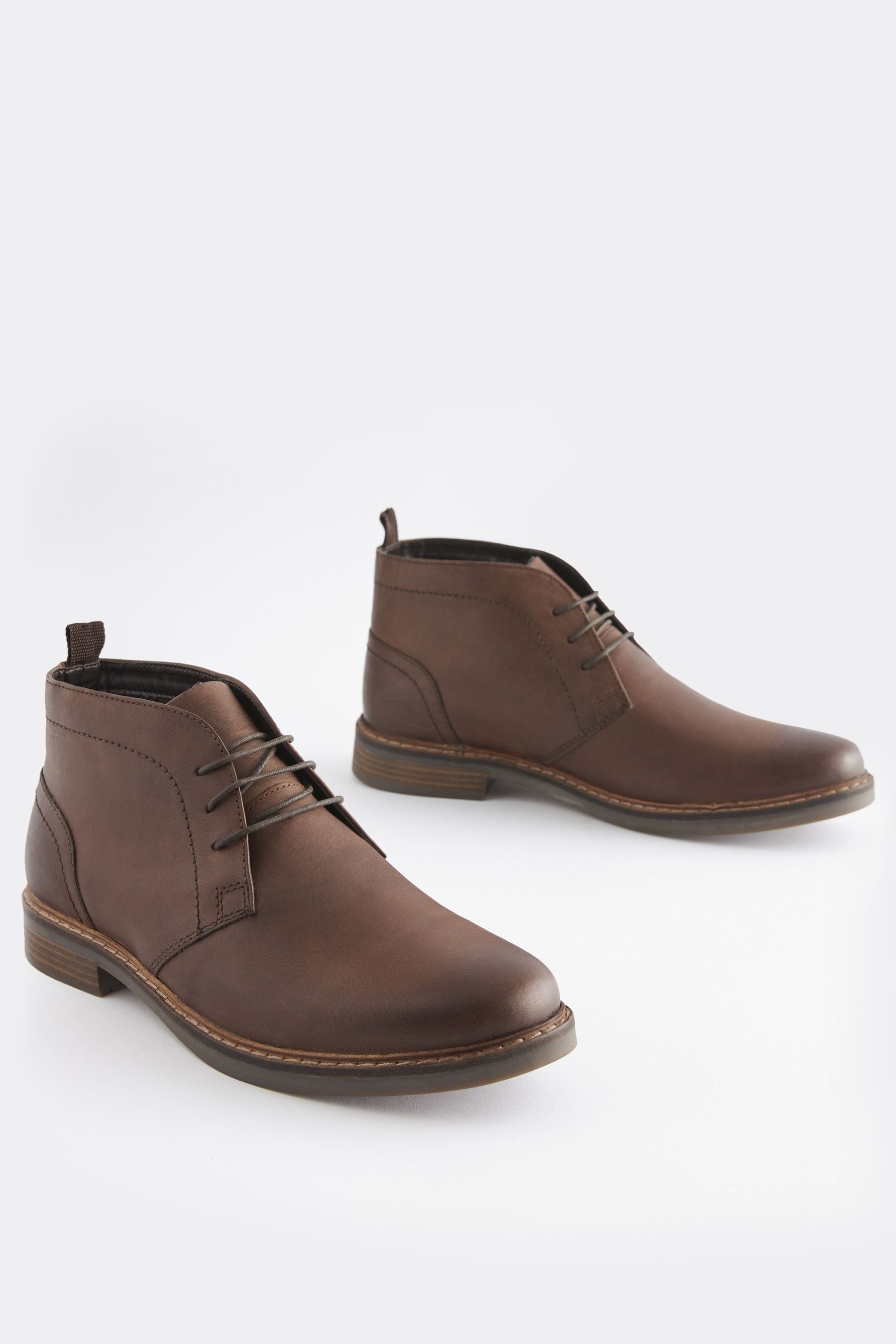 Buy Brown Regular Fit Waxy Finish Leather Chukka Boots from Next Luxembourg