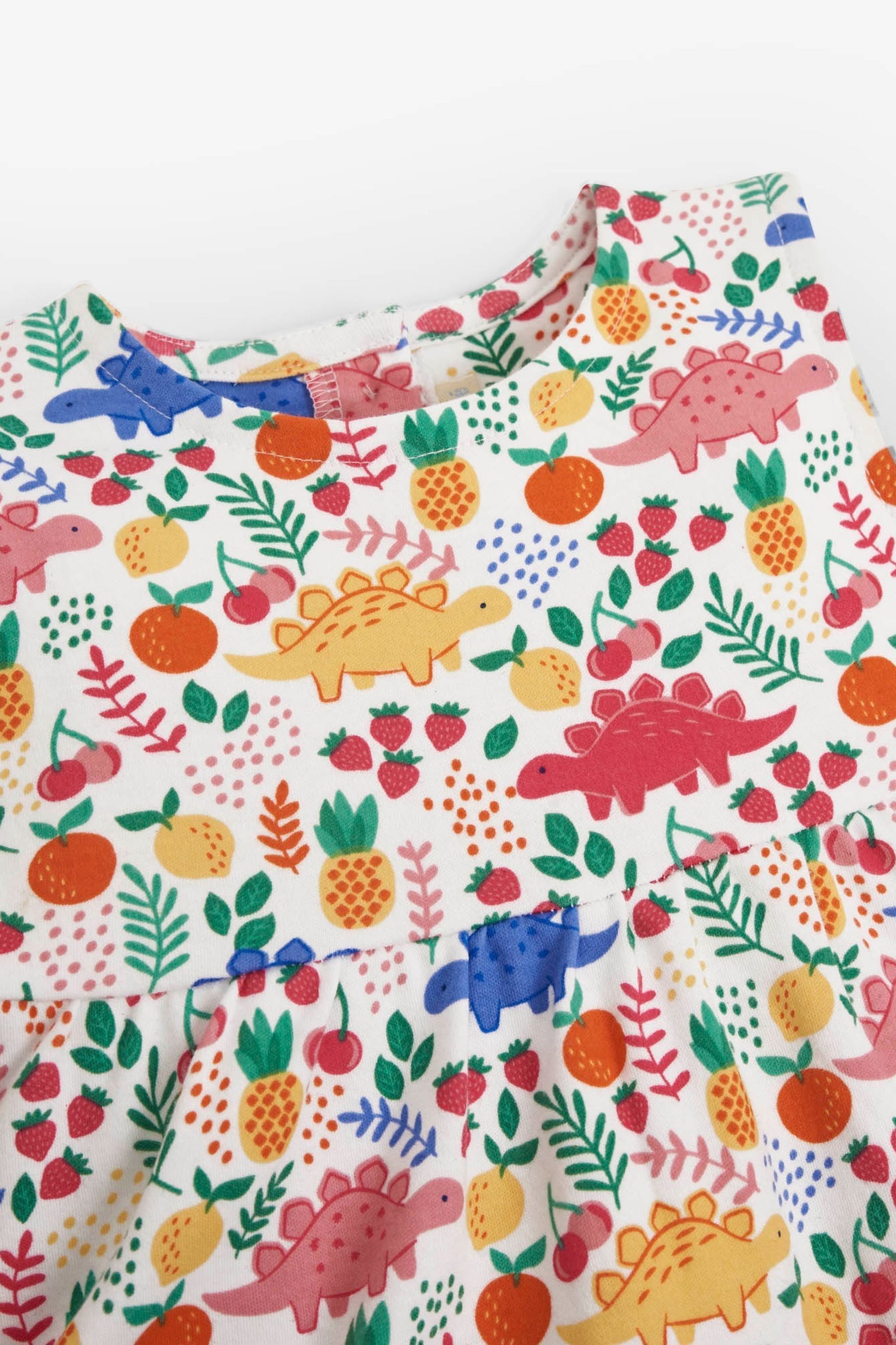 JoJo Maman Bebe White Girls Sweet Dinosaur Print Summer Dress