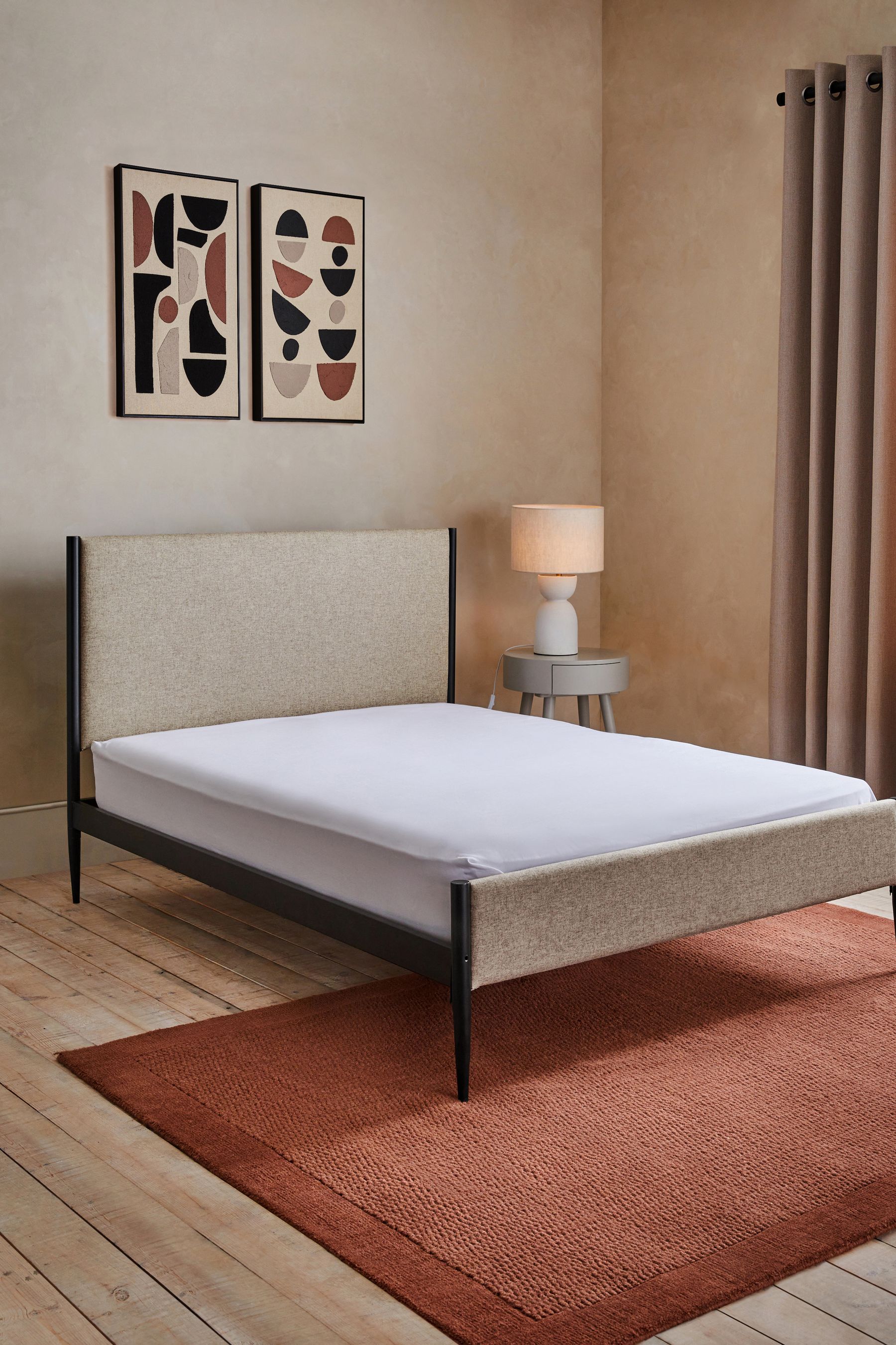 Natural linen top bed frame