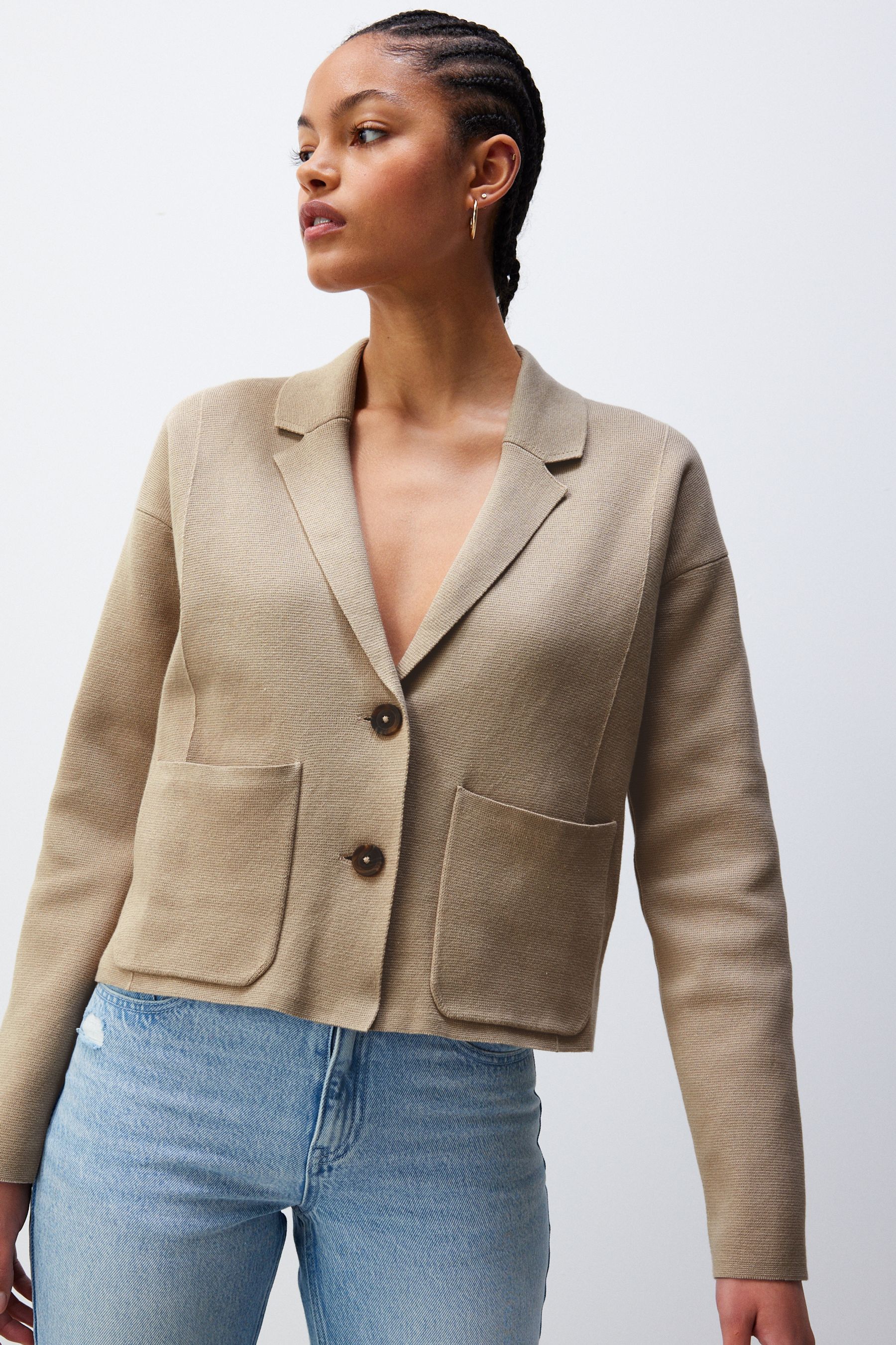 Buy Stone 100 Cotton Knitted Blazer from the Next UK online shop