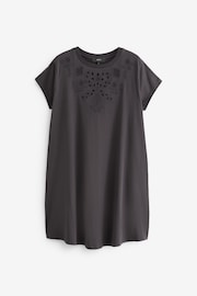 Washed Charcoal Grey Embroidered Jersey Summer Mini Dress - Image 4 of 5