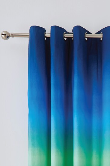 Catherine Lansfield Blue Ombre Stripe Lined Eyelet Curtains