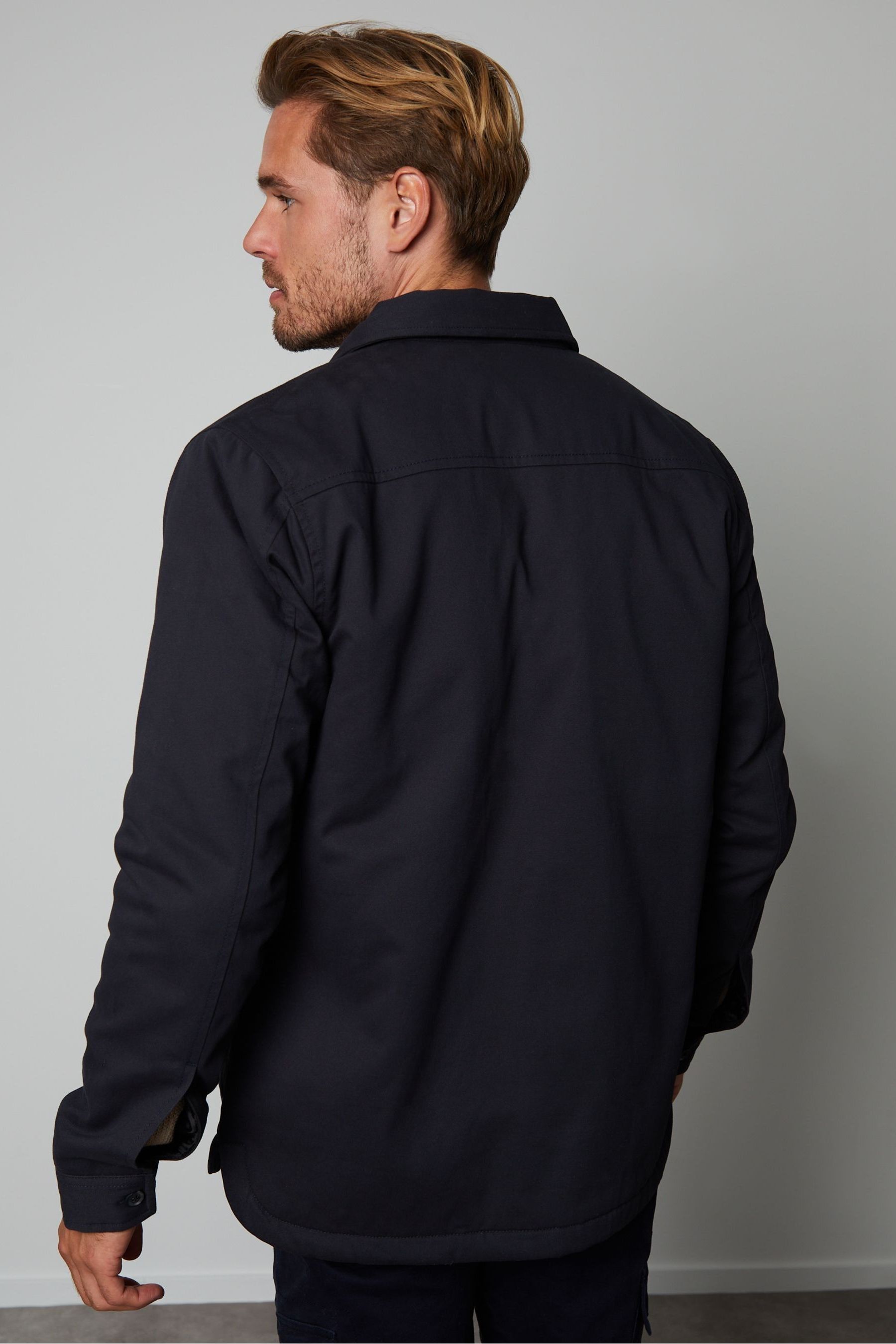 Threadbare Black Borg Lined Cotton Overshirt Coat Jacket