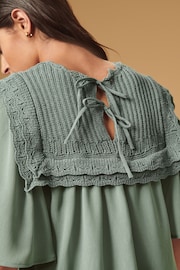 Sage Green Woven Mix Ruffle Knitted Layer Jumper - Image 5 of 7