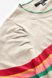 Neutral with Rainbow Stripe Crew Neck Long Sleeve Pattern Knitted Jumper - Image 6 of 6