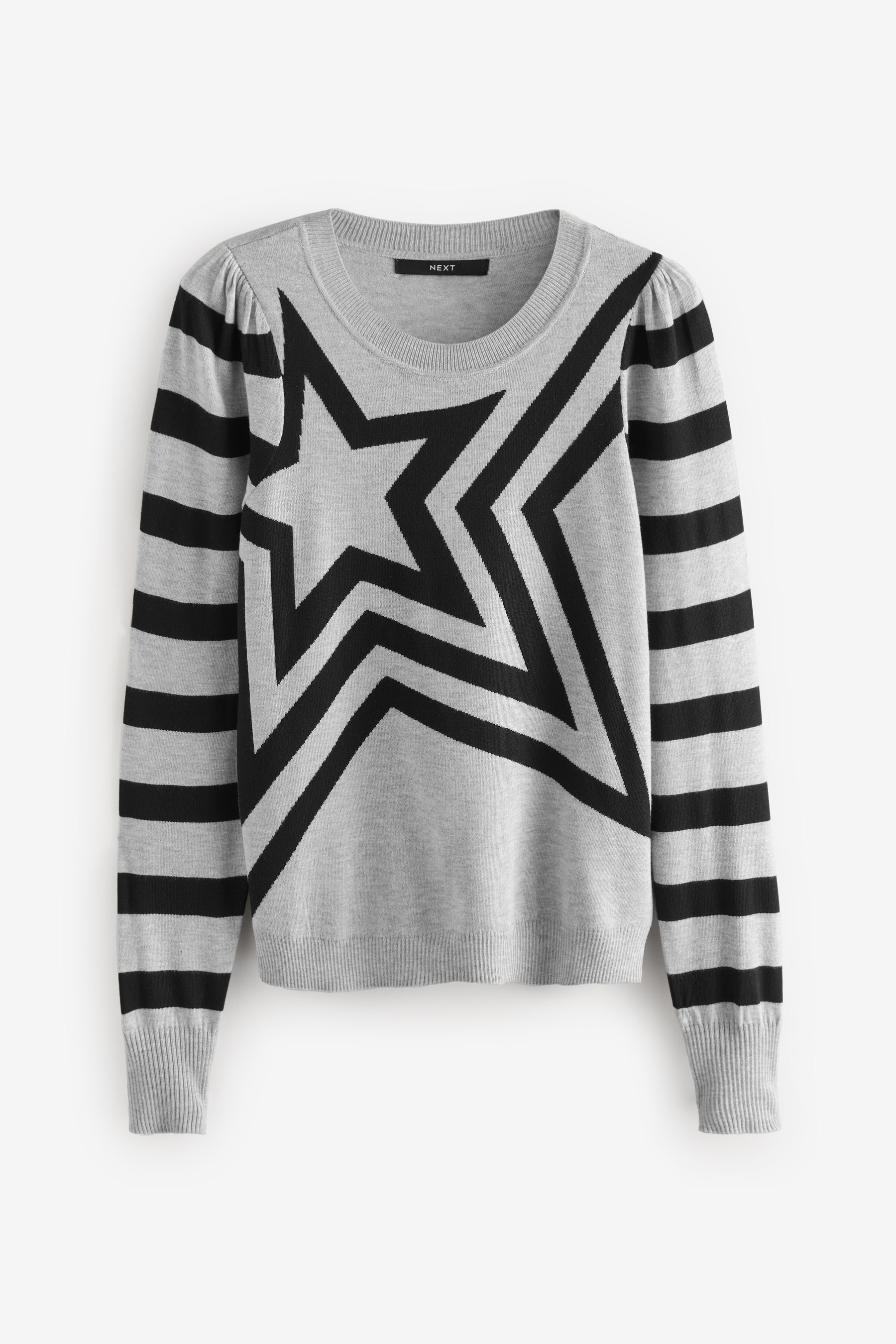 Buy Grey Black Star Crew Neck Long Sleeve Pattern Knitted Jumper from the Next UK online shop