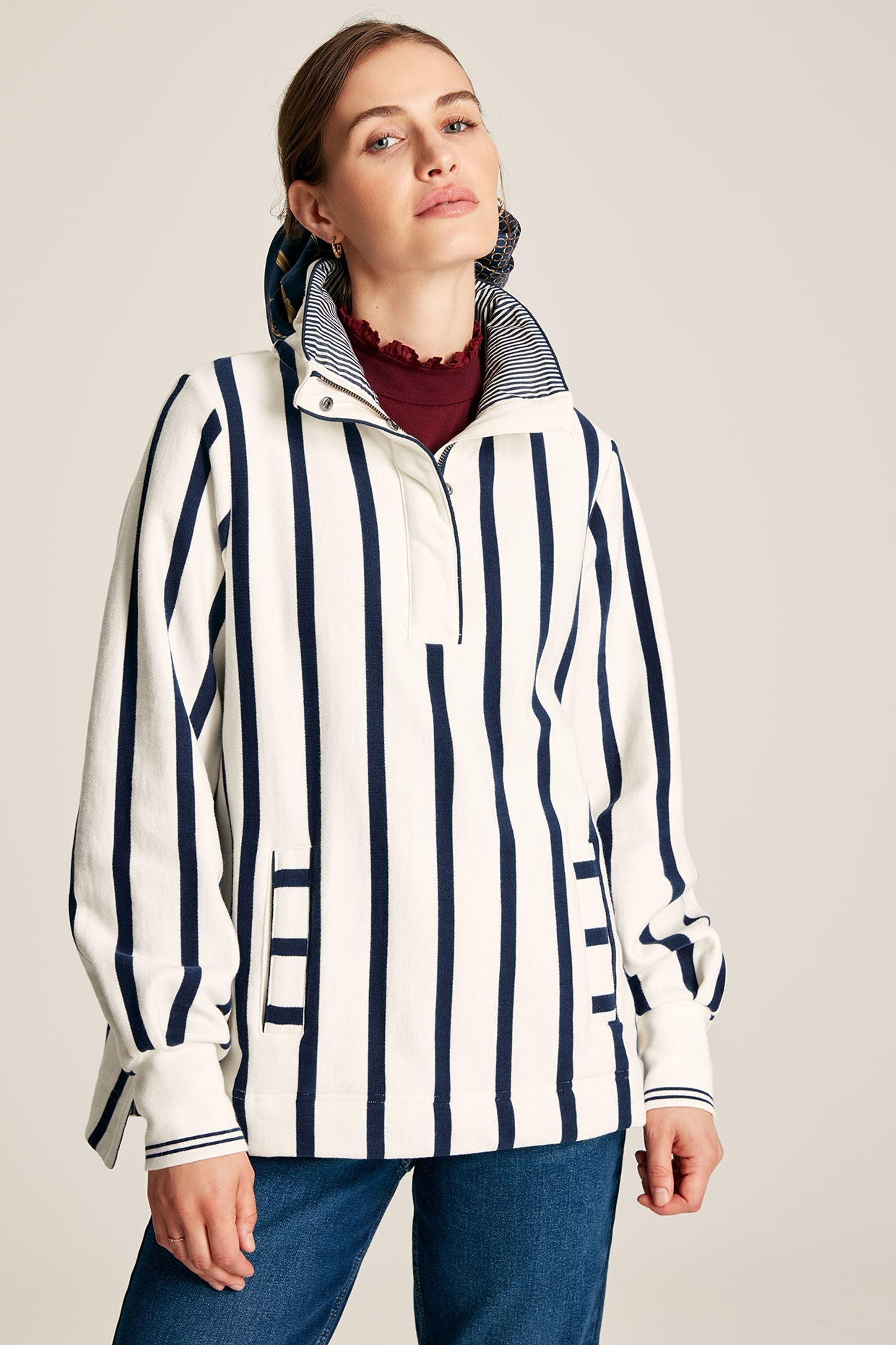 Buy Joules Burnham Cream Navy Quarter Zip Funnel Neck Sweatshirt
