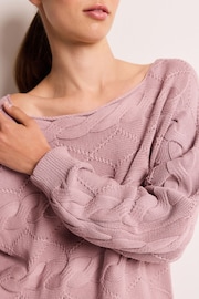 Blush Pink Cable Off the Shoulder 100% Cotton Jumper - Image 5 of 7