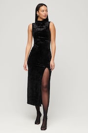 Superdry Black Velvet Maxi Dress - Image 1 of 5