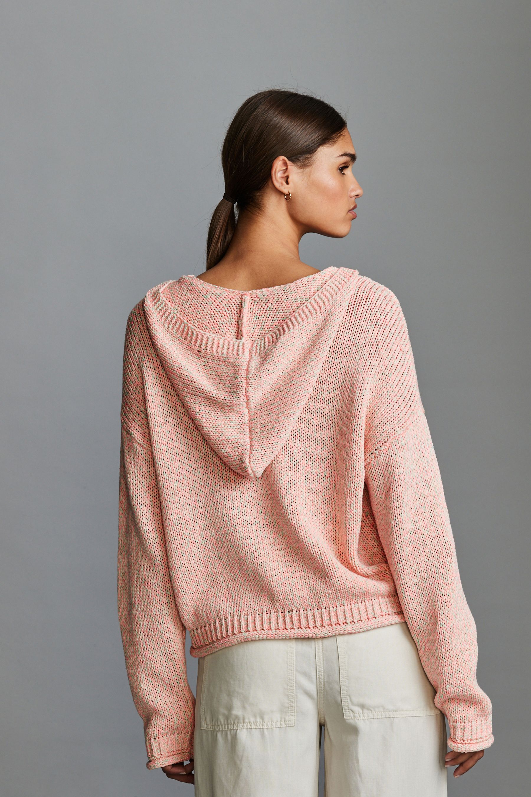 Pink knit hoodie on sale