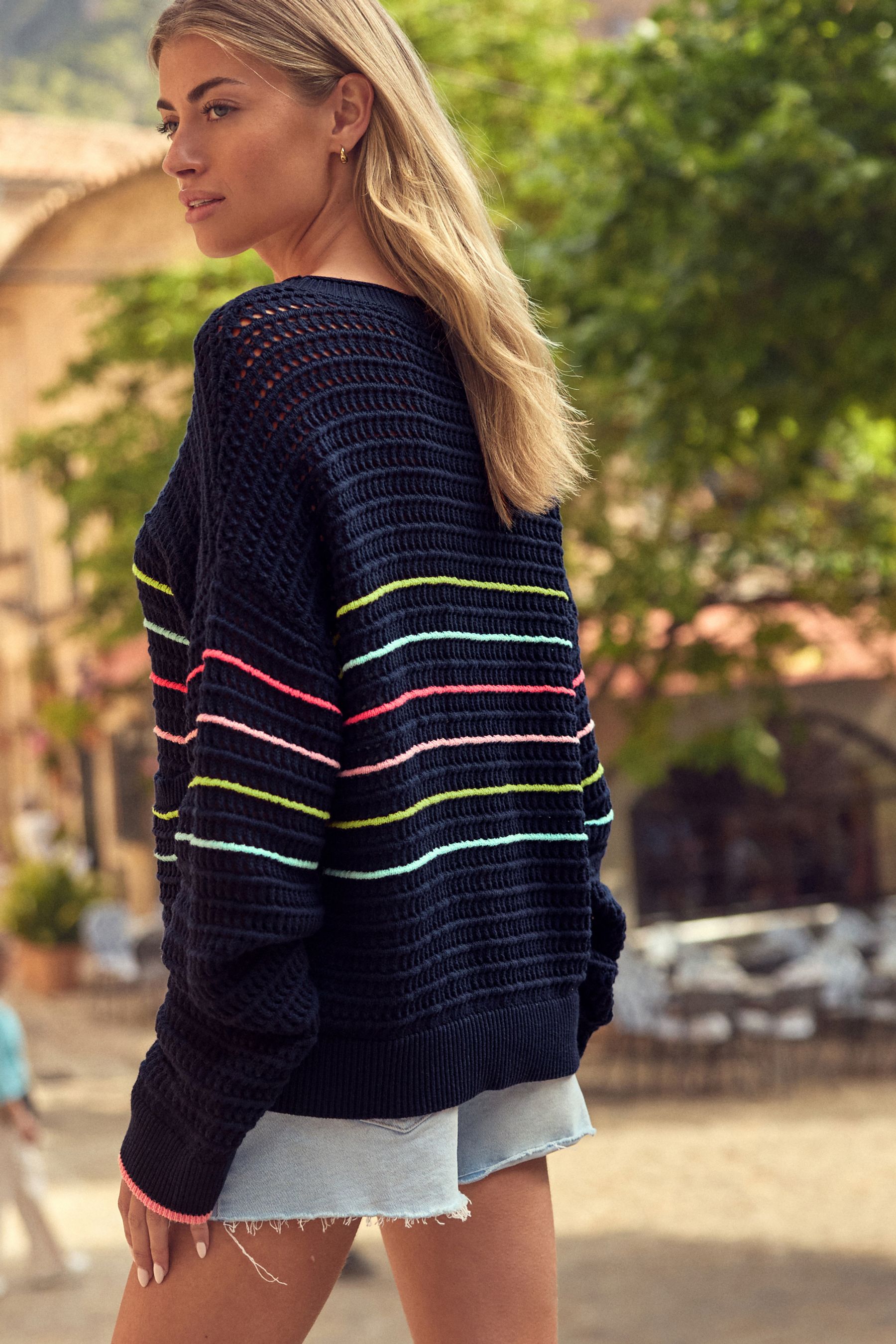 Navy rainbow stripe jumper online