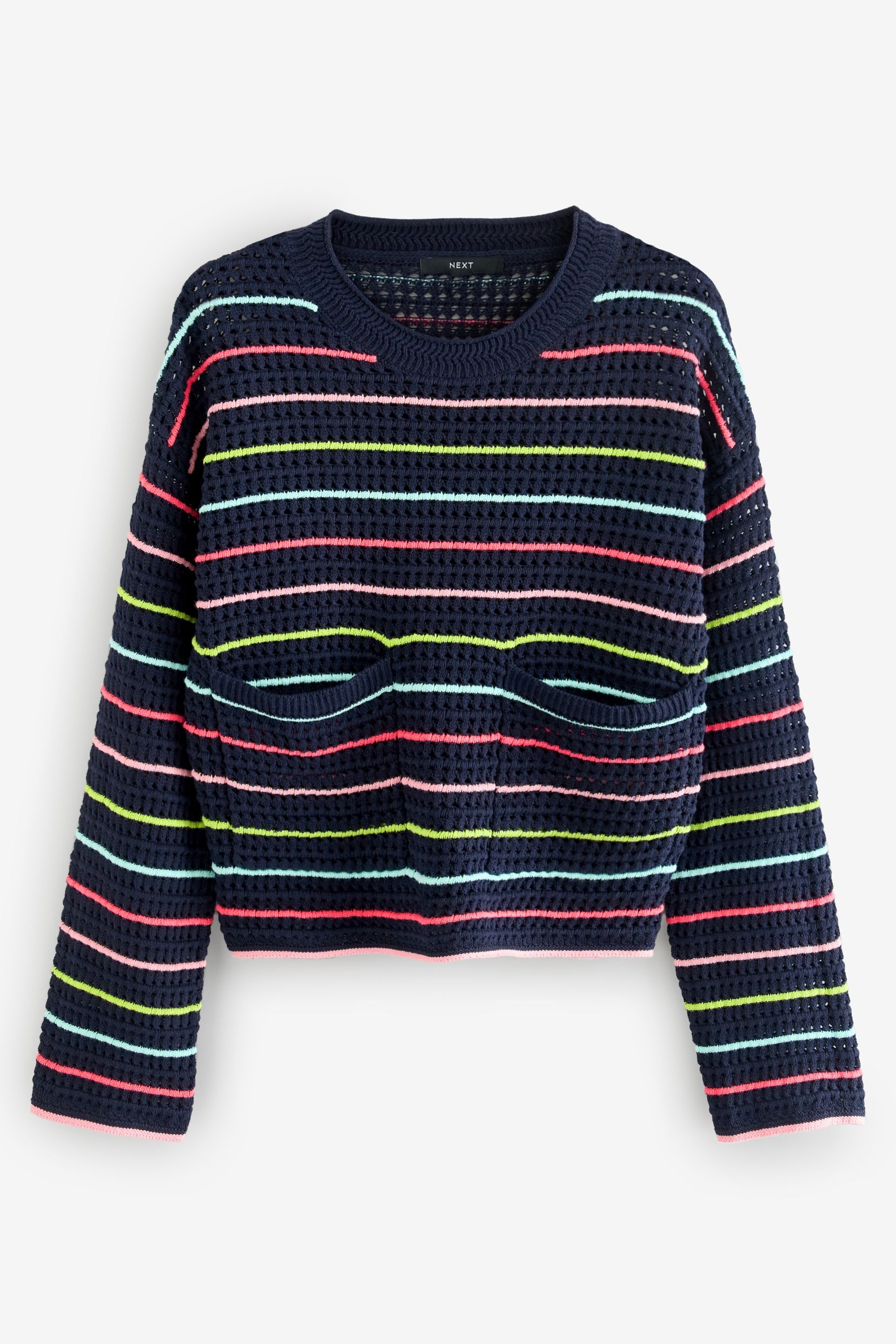 Buy Navy Blue Rainbow 100 Cotton Stripe Stitch Detail Pocket Jumper from the Next UK online shop