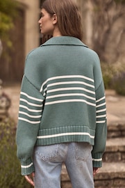 Blue Stripe Premium 100% Cotton Fly Collar Jumper - Image 3 of 7