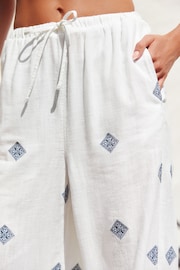 White Embroidered Wide Leg Trousers With Linen - Image 5 of 5